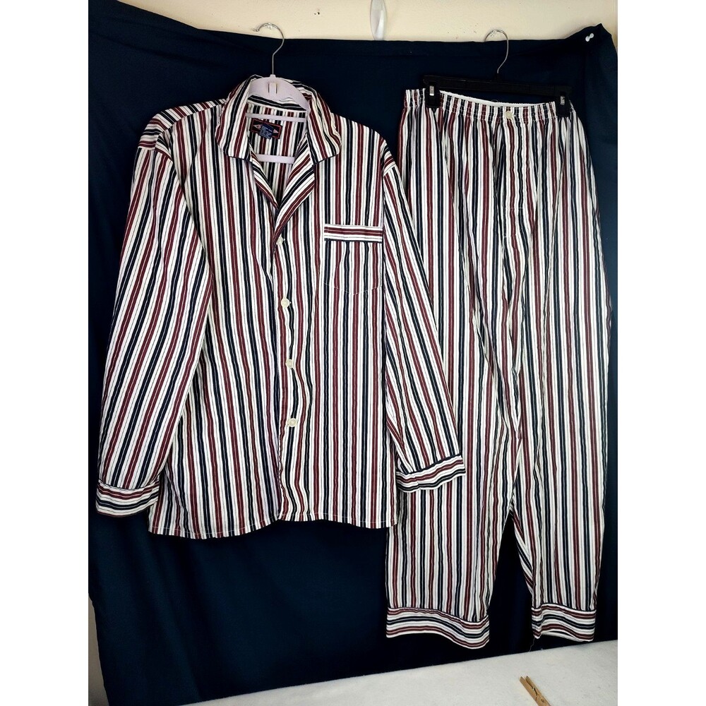 Vintage Big Yank Men's White Blue Burgundy Striped Sz Large L Pajama Made USA